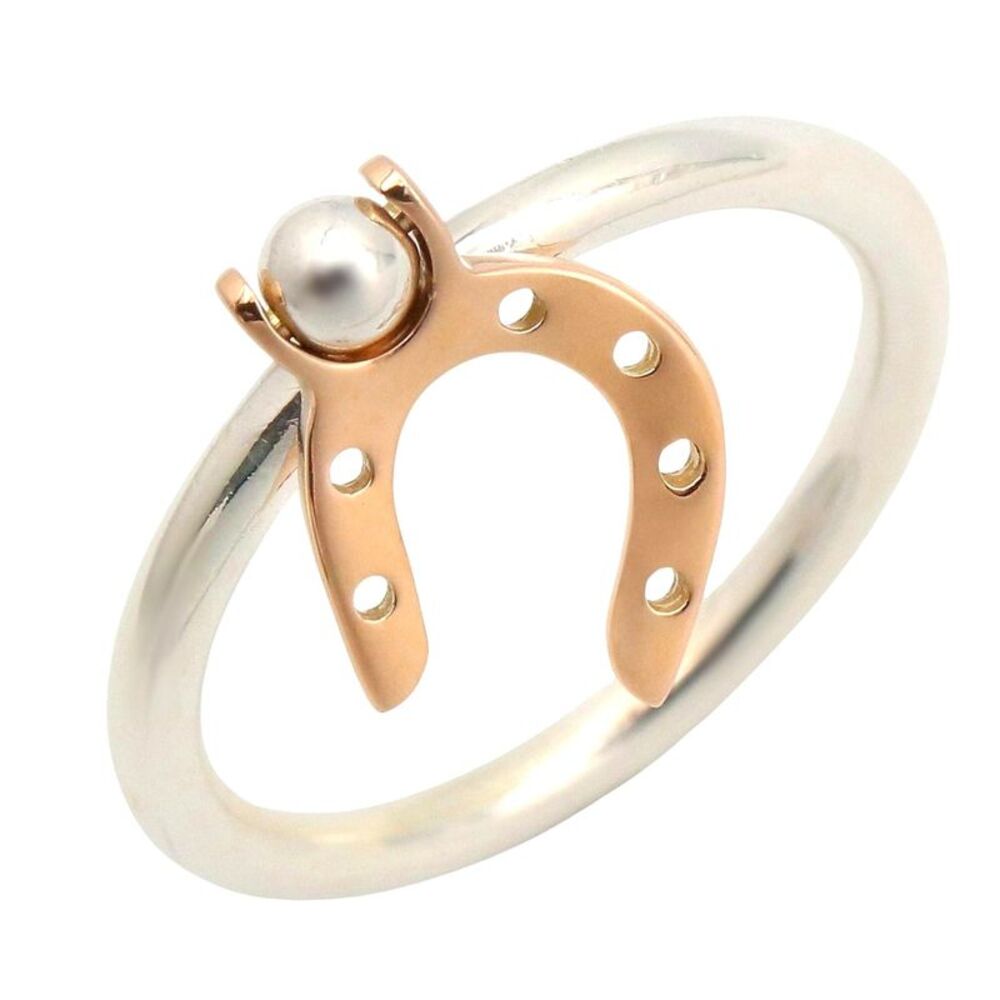 Hermes Horseshoe Ring K18PG Pink Gold Silver925 - Picture 1 of 7